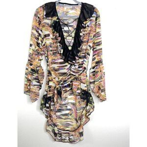 Nathalia Gaviria Colorful Whimsy Goth Y2K Tie Front Blouse Women's Size Medium